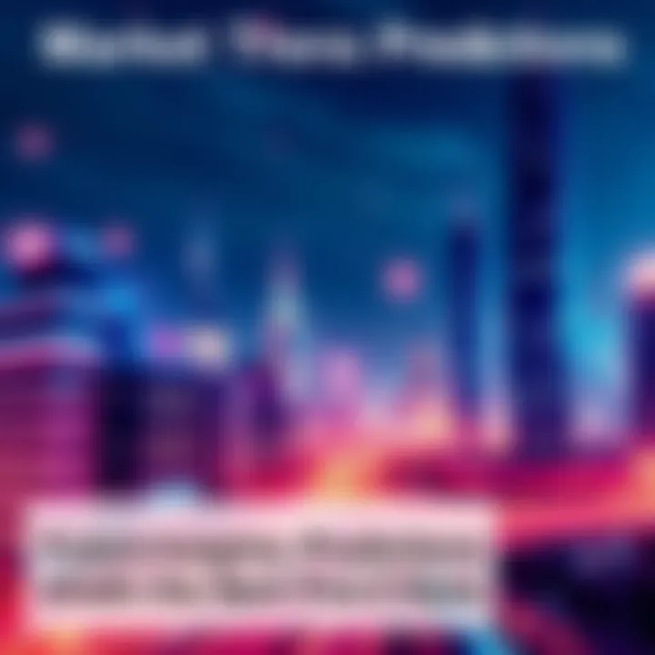 Market Trends Predictions A futuristic city skyline with charts and graphs illustrating growth and innovation in different sectors over the next five years.