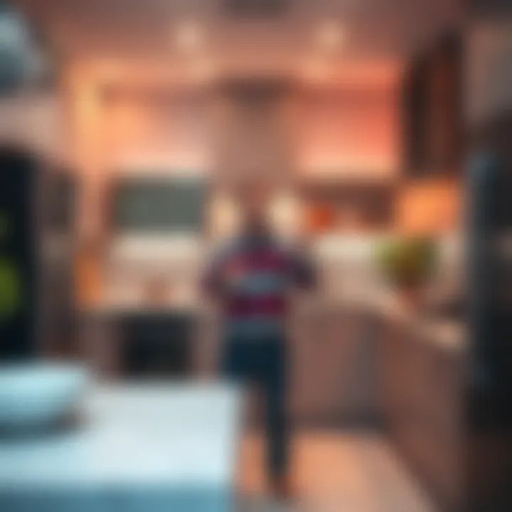 Marty in a Dream Kitchen Marty standing in a beautifully designed kitchen with modern appliances and stylish decor, looking impressed.