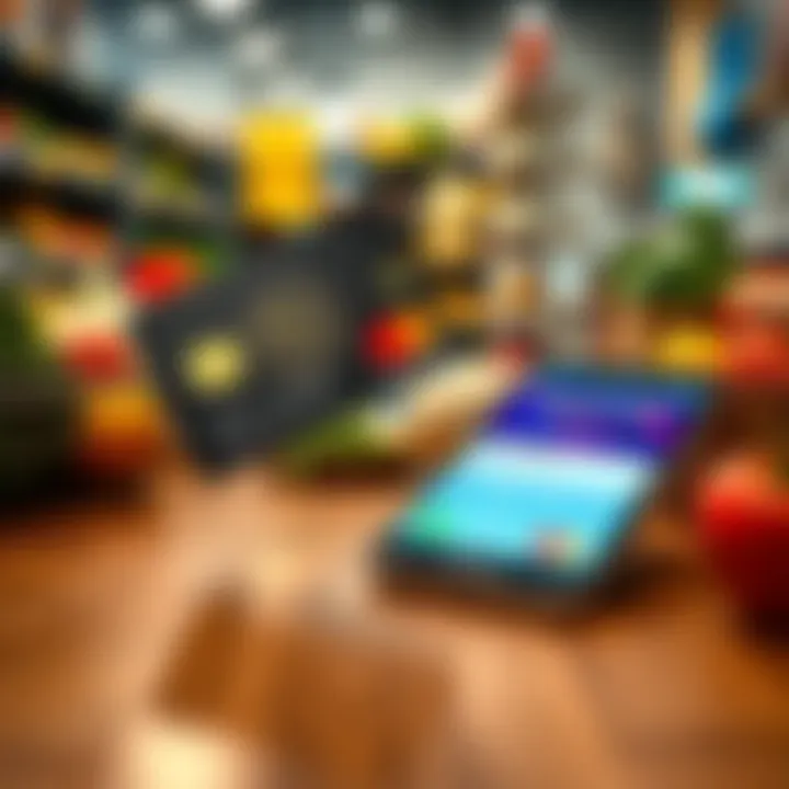 Mastercard Crypto Card A Mastercard Crypto Card placed on a shopping table with groceries and a digital wallet app on a smartphone, illustrating everyday shopping with cryptocurrency.