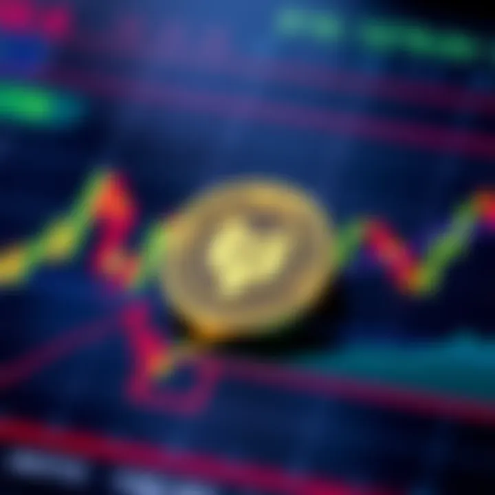 A digital trading chart displaying the price movement of MATIC with upward trends and candlestick graphics, representing cryptocurrency investment.