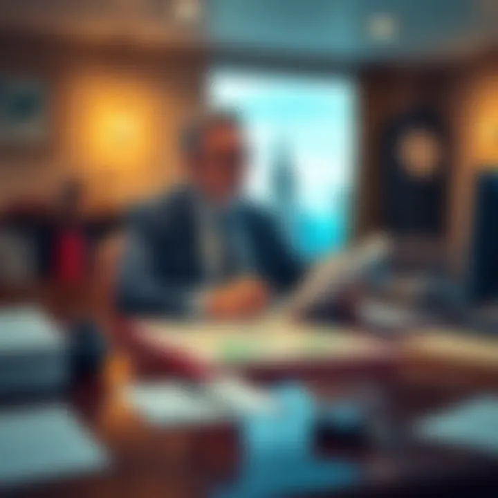 A mayor sitting at a desk with a city map and documents, looking thoughtful about the responsibilities of the role