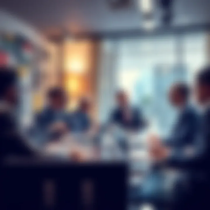 Group of mayors discussing new strategies to boost income in a meeting room