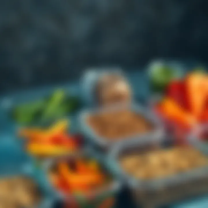 Healthy meal prep containers with vegetables and grains, symbolizing financial saving for a better future.