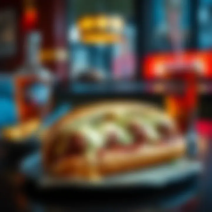 A delicious meatball sub paired with a Philly cheese sandwich and drinks on a table