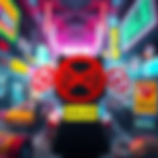 Colorful meme-style NFT art with no sales signs around it, depicting challenges in the NFT market