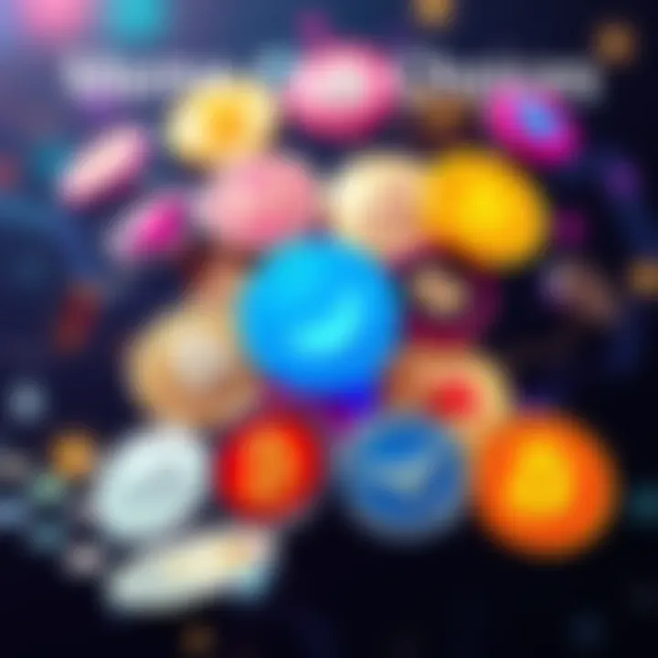 A colorful graphic showing various popular meme coins with logos and symbols, inviting people to share their favorites.