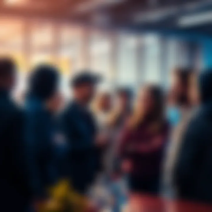 A group of people discussing and sharing ideas about meme coins, smiling and engaging in conversation, with a bright atmosphere.