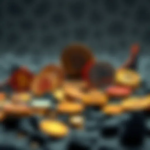 A visual representation of various meme coins with a graph showing a sharp rise and fall in value, illustrating the quick fading of interest in meme-based currencies.