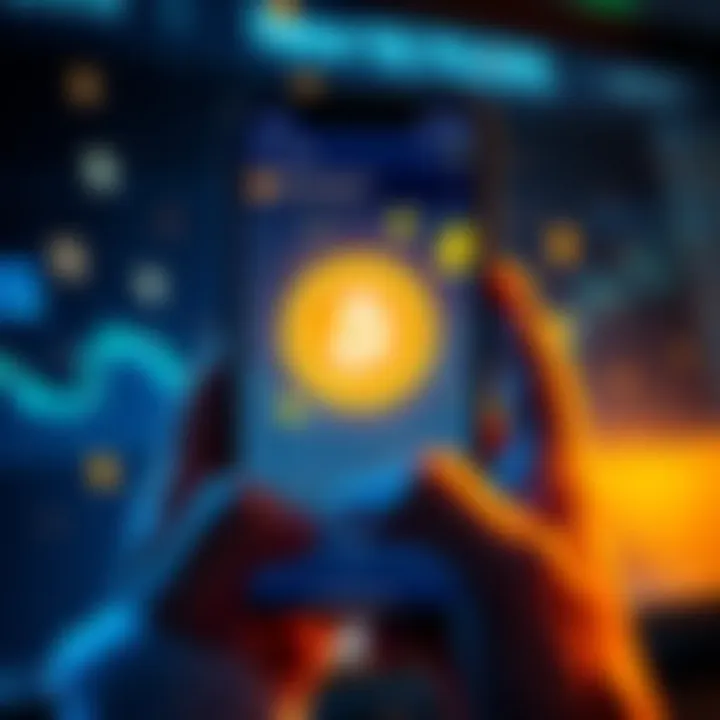 A person holding a phone showing memecoin profits on a chart with dollar symbols around.