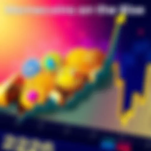 Various memecoins represented as coins with playful designs on a fluctuating graph, symbolizing market trends and potential recovery.