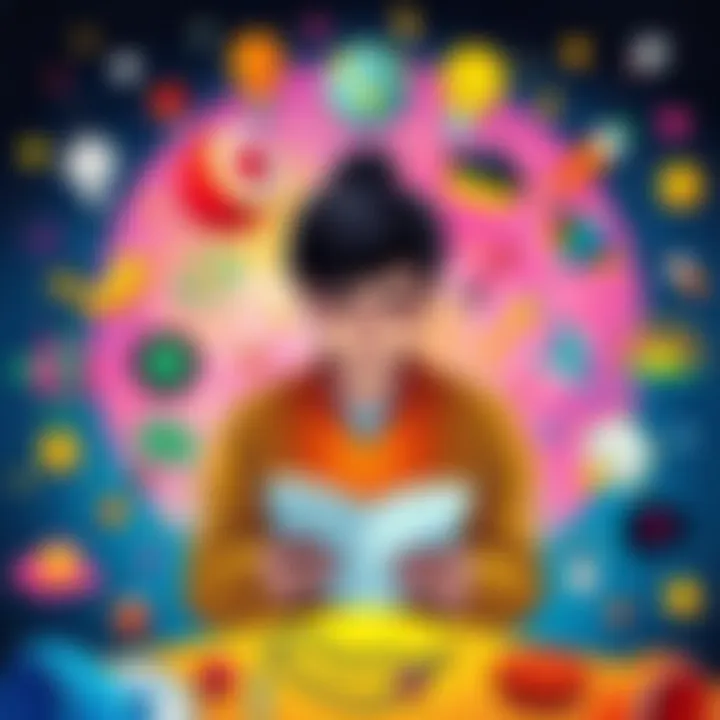 A colorful illustration of a person creating a fun story to remember their 24-word seed phrase, surrounded by imaginative visuals representing each word.