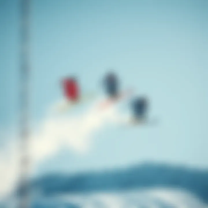 Three top skiers, Forehand, Ruud, and Harrington, in mid-air during a thrilling Big Air competition, showcasing their skills against a snowy backdrop.