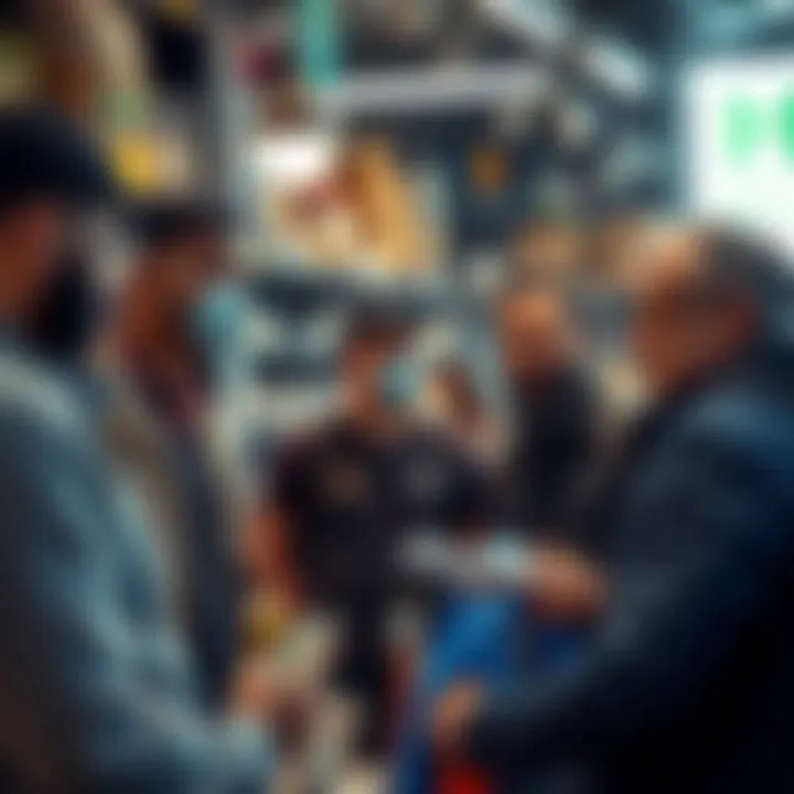 Group of merchants in a shop talking about the impact of cryptocurrency on transactions