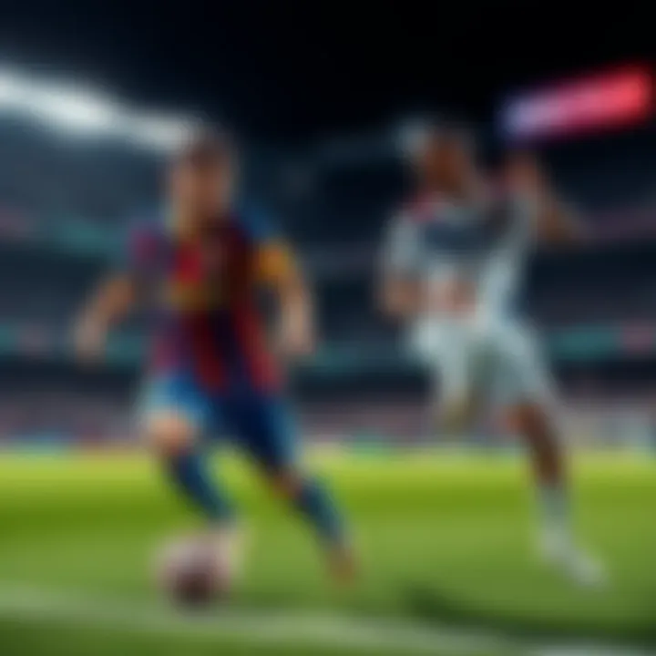 Messi vs Dembele A soccer scene showing Messi and Dembele on the field, each showcasing their skills during a match.