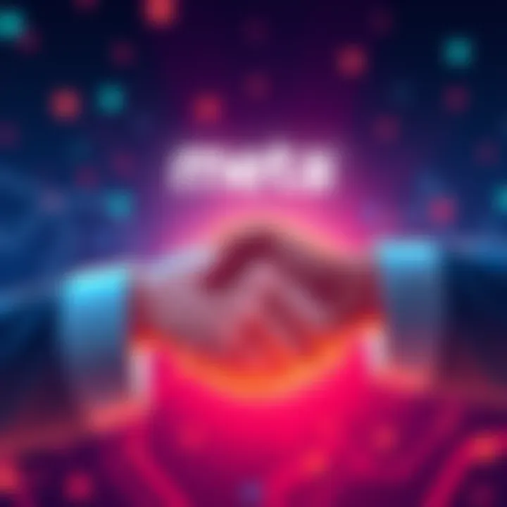 Illustration of Meta logo shaking hands with Moltbook logo, symbolizing collaboration