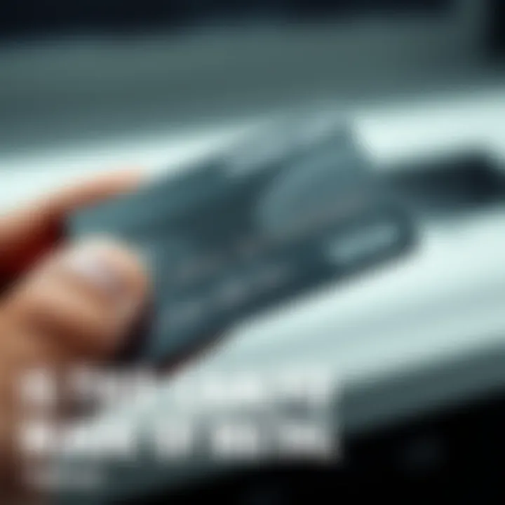 Metal Card Close-Up Close-up view of a metallic credit card held in a person's hand, showing its shiny surface and embossed design.