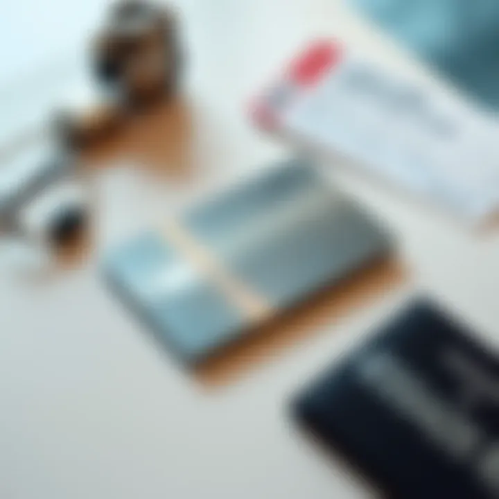 Metal Plan Card on Table A sleek metal credit card placed on a clean table with travel-related items like a passport and a plane ticket nearby