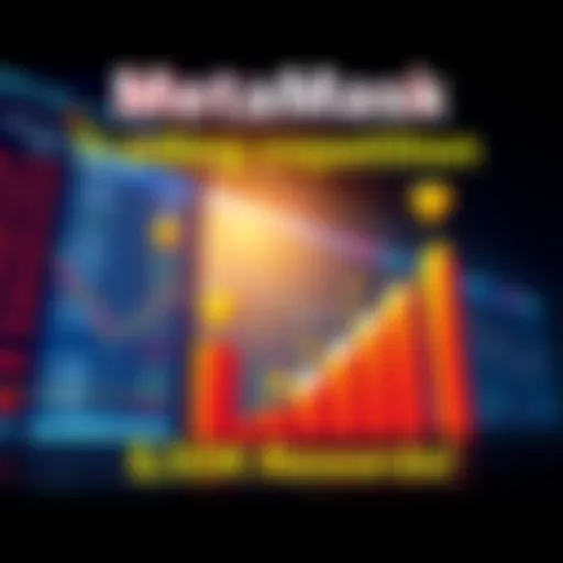 A graphic showing a leaderboard with rising numbers and trading symbols, representing the MetaMask Perps trading competition for rewards.