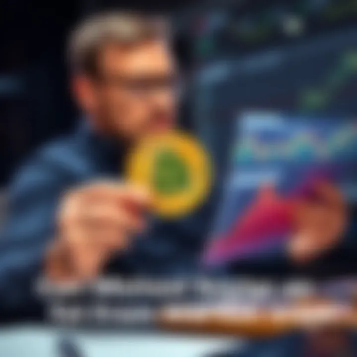 Michael Saylor analyzing Bitcoin charts while holding a Bitcoin symbol, showing his recent market activity and investment strategy.