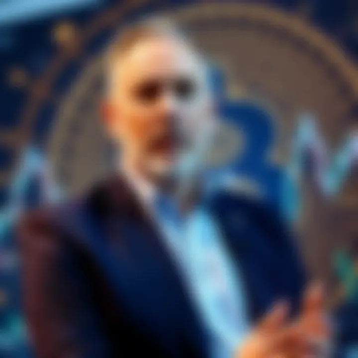 Michael Saylor speaks about MicroStrategy's new Bitcoin acquisition strategy with a Bitcoin graphic in the background