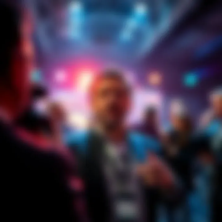 Michael Saylor speaking at a conference, surrounded by critics and media, reflecting controversy in the crypto community.