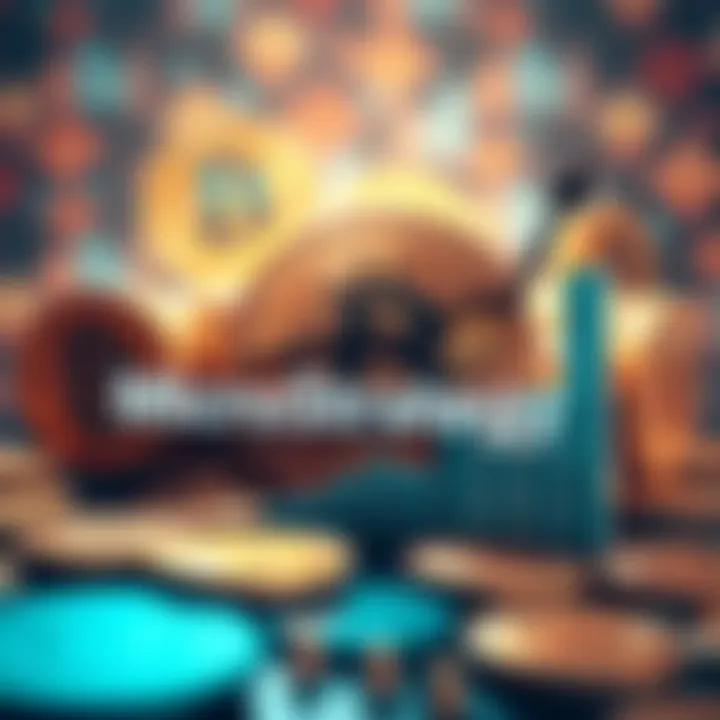 MicroStrategy's logo against a backdrop of Bitcoin symbols with a rising graph indicating growth over BlackRock