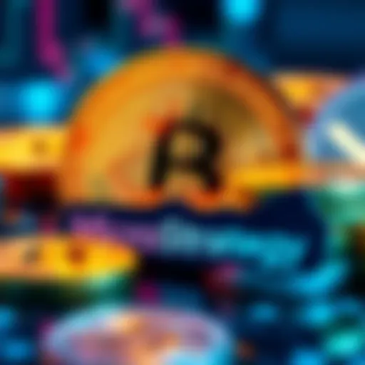 A digital representation of Bitcoin coins and the MicroStrategy logo, symbolizing the company's investment in cryptocurrency