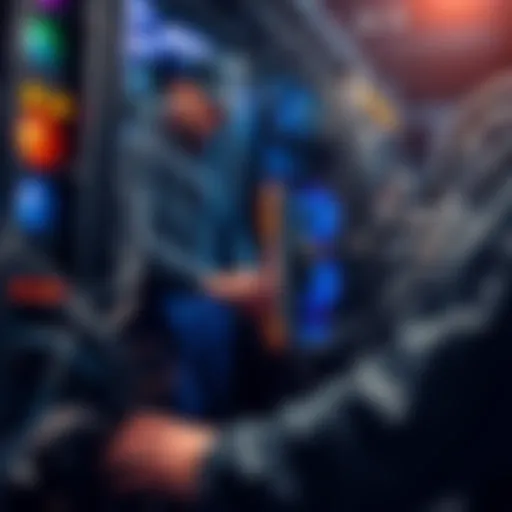 A technician checking a mining rig for issues with invalid shares