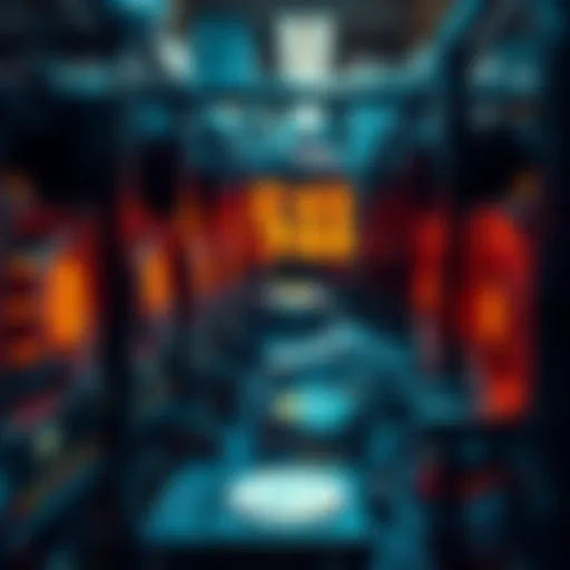 A close-up of cryptocurrency mining rigs with digital currency symbols in the background, representing the mining process and market conditions.