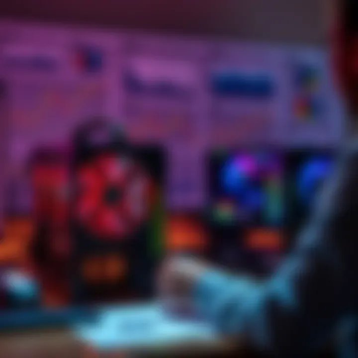 A person comparing two mining rigs, one older model and one new sub-10 J/TH miner, on a desk with charts and graphs in the background