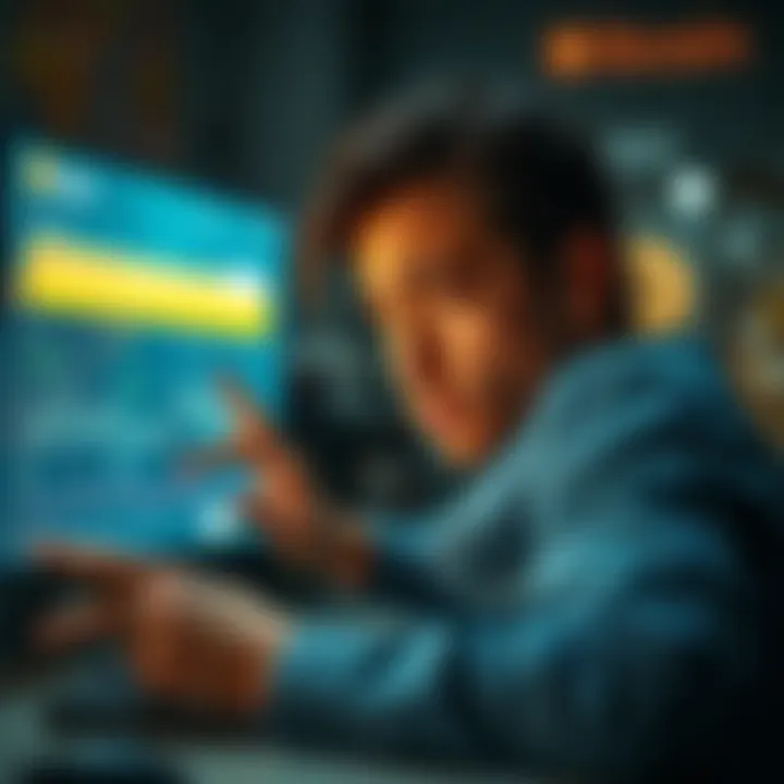 A person looking frustrated while checking their Bitcoin wallet on a computer, showing a transfer confirmation but no funds appear.