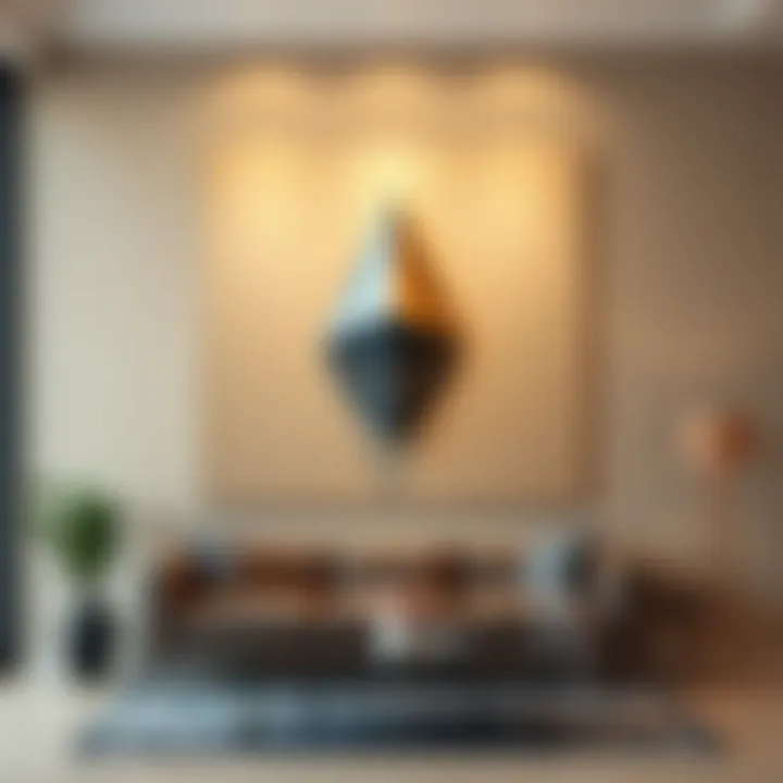 A minimalist oil painting of the Ethereum logo on a beige background, designed for a contemporary apartment.