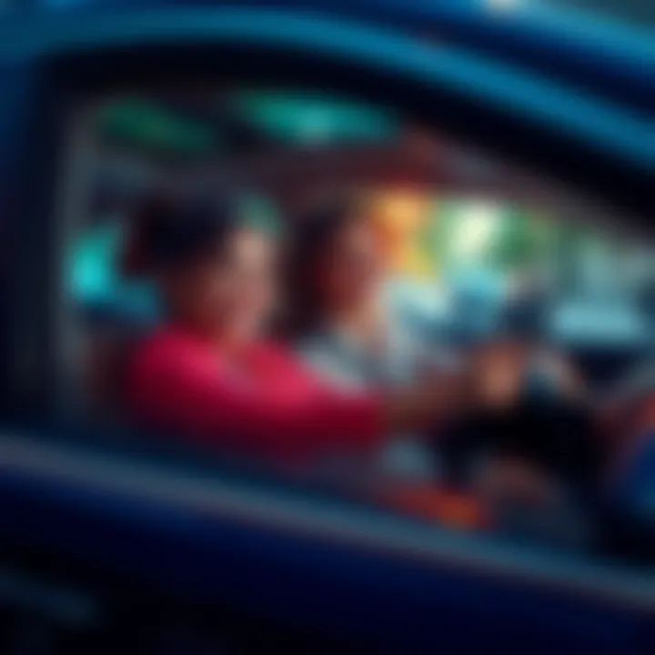 Mom driving daughter to school A mother cheerfully drives her daughter to school in a stylish CRV, showcasing a joyful moment between them.