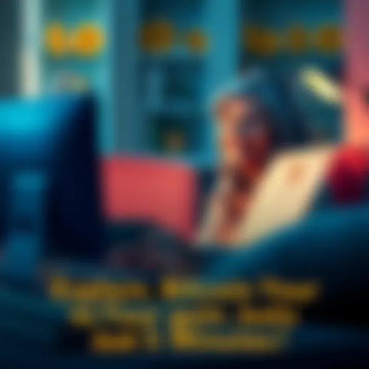 A mother sitting at a computer, smiling as she learns about Bitcoin online, with a certificate printed beside her.