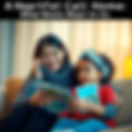 A mother smiles while speaking on the phone, her child sitting beside her holding a photo, showing their strong bond.
