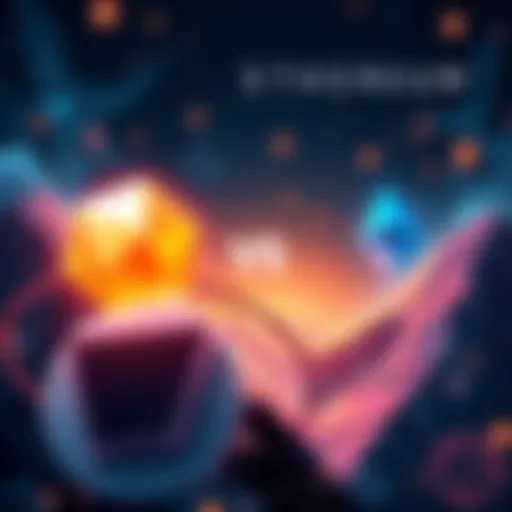 Illustration showing the Monad blockchain competing with Ethereum, featuring digital assets and AI tools