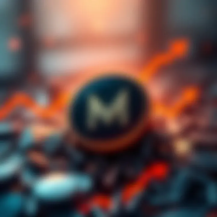 Monero digital cash concept An illustration showing Monero logo with digital cash symbols and growth arrows, representing its rise in popularity as digital currency.