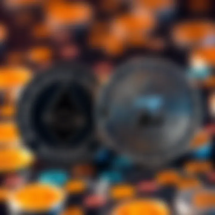 A visual representation of Monero and Zephyr coins side by side, showcasing their logos with a backdrop of digital currency symbols