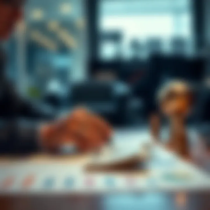 A person analyzing their finances with charts and cash on a table