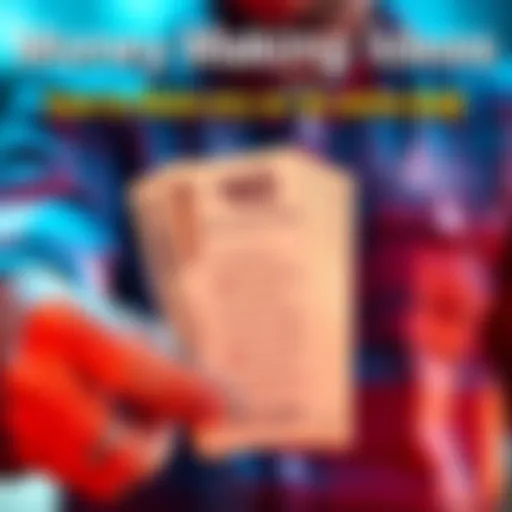 A person holding cash with a checklist of quick money-making ideas beside them