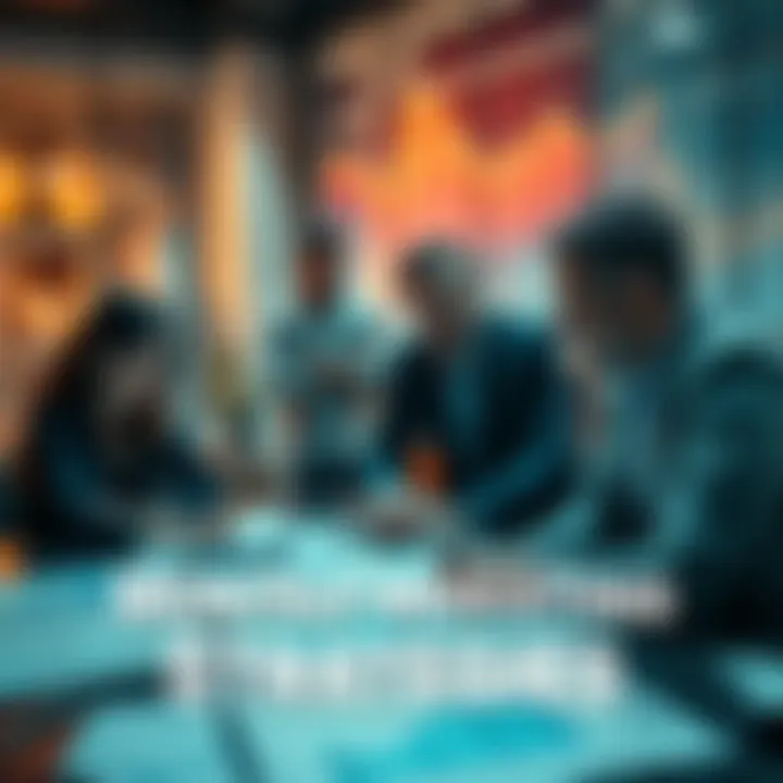 A group of people discussing investment strategies, with charts and graphs on a table.