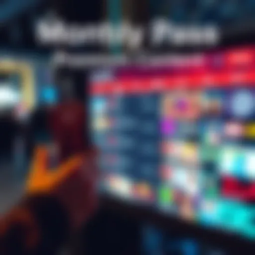 A person holding a monthly pass while looking at a digital screen showing premium content options.