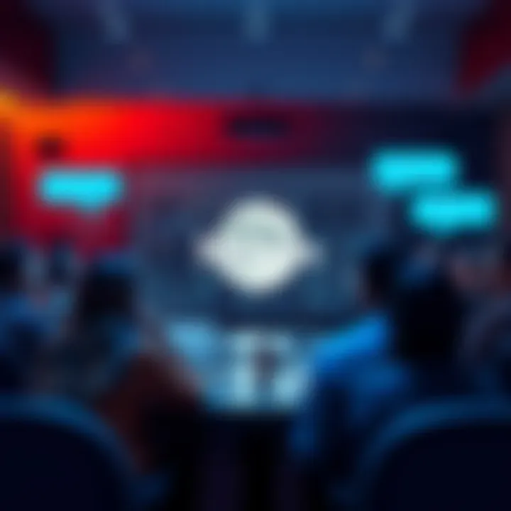 A group of people discussing in a virtual meeting, showcasing the Moons logo, with chat bubbles representing real-time conversations.