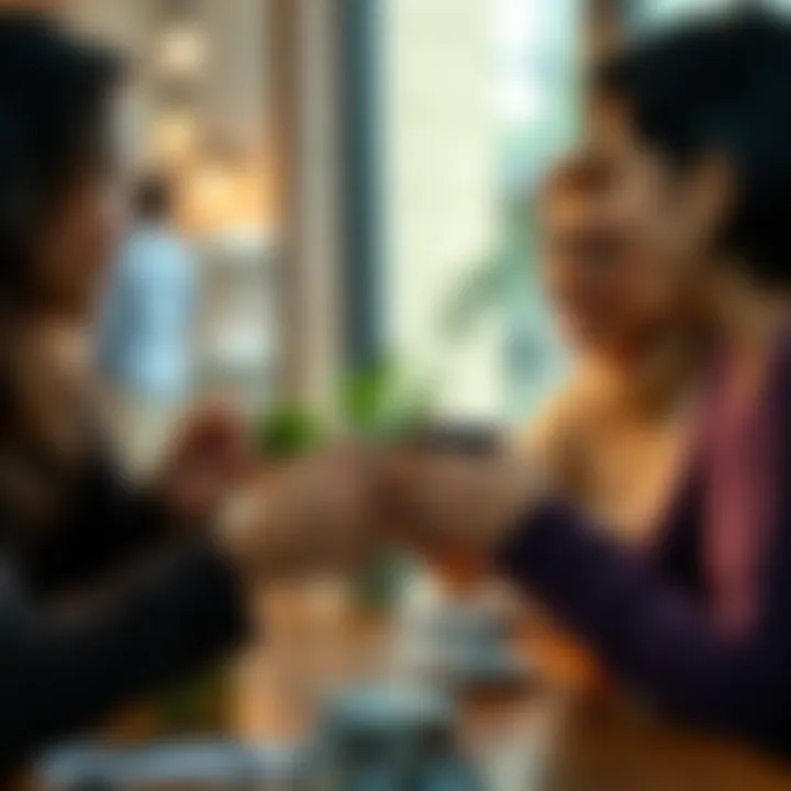 Morning greeting with coffee People sharing a warm greeting over coffee in a friendly setting