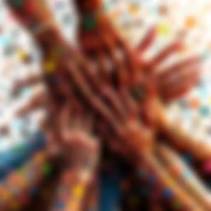 An artistic representation of diverse hands coming together, symbolizing collective strength and resilience in the face of adversity.