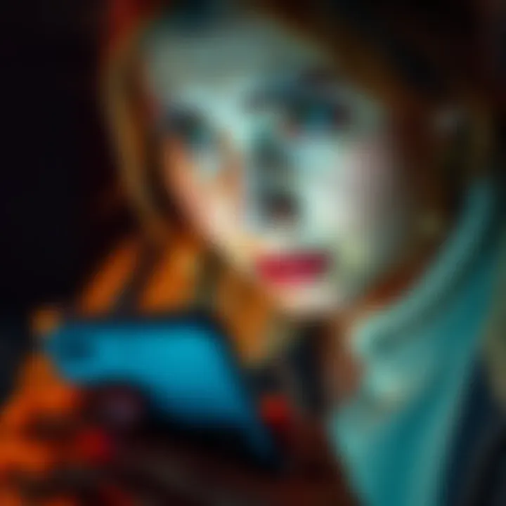 A distressed mother looking at her blocked phone screen showing a banking app, worried about her frozen account.
