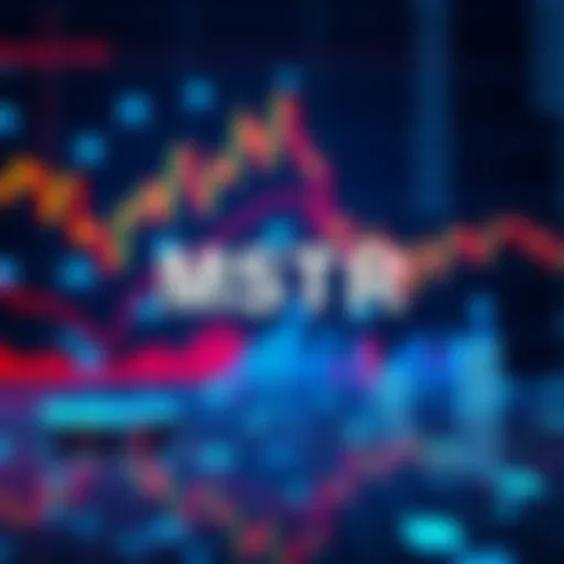 A graphic showing MSTR's strategy to sell common stock for repurchasing STRC preferred shares, with stock charts and financial symbols in the background.