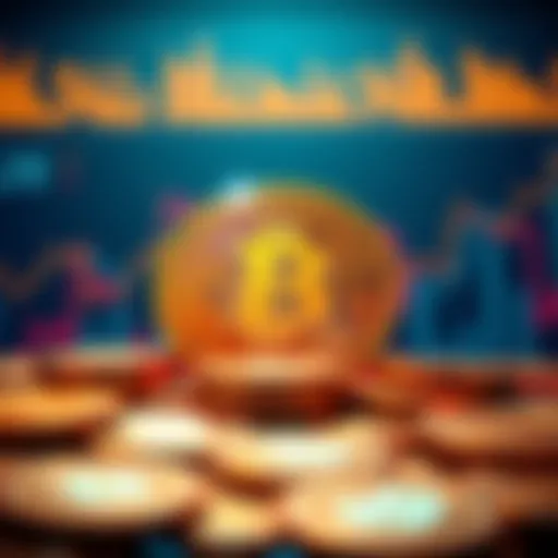 MSTR logo with Bitcoin coins and a background of financial growth indicators