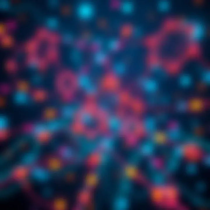 A visual representation of multiple blockchains interconnected, showcasing data flow with nodes being omitted, emphasizing streamlined dashboard and alert applications.