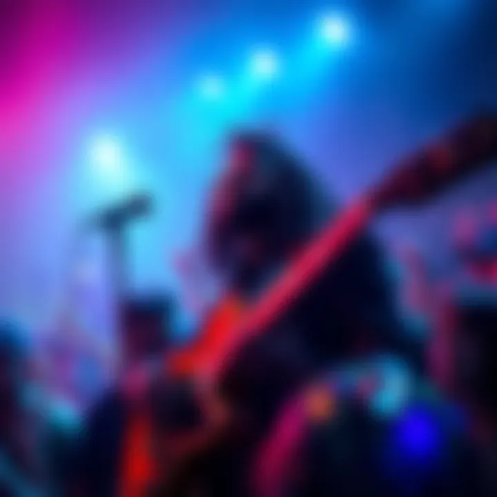 A musician playing an instrument, surrounded by fans enjoying live human music, illustrating cultural impact.